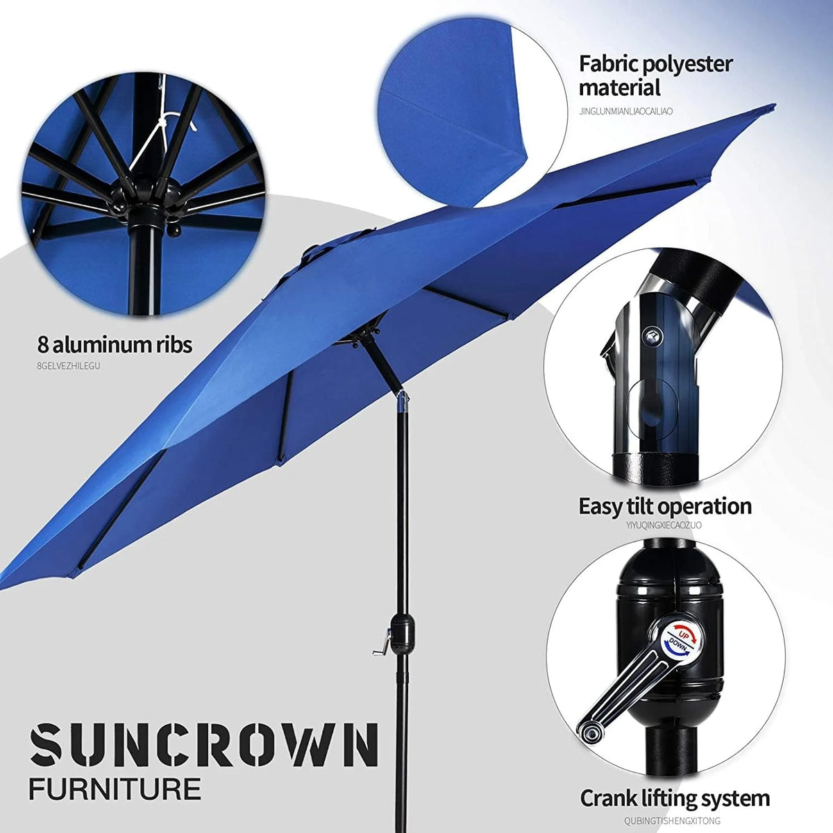 SUNCROWN 5-Piece Outdoor Wrought Iron Chairs and Table Patio Dining Furniture Set - 4 Stackable Metal Chairs, 1 Steel Slat Bistro Table and 1 Sky Blue 9Ft Patio Umbrella for Garden Backyard Deck
