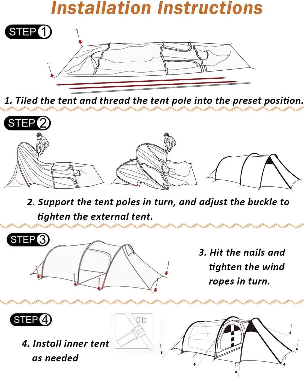 ASTRAEA 4 Person Tents for Camping, Waterproof Camping Tunnel Tent with 2 Divided Rooms for Bikepacking Motorcycle Travel Hiking Mountaineering, Green