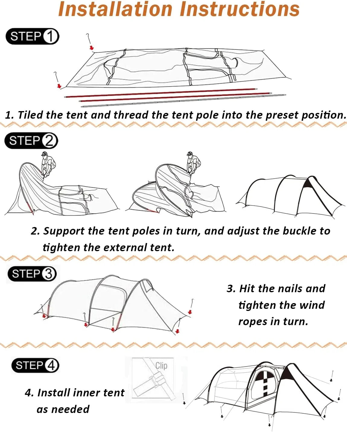 ASTRAEA 4 Person Tents for Camping, Waterproof Camping Tunnel Tent with 2 Divided Rooms for Bikepacking Motorcycle Travel Hiking Mountaineering, Green