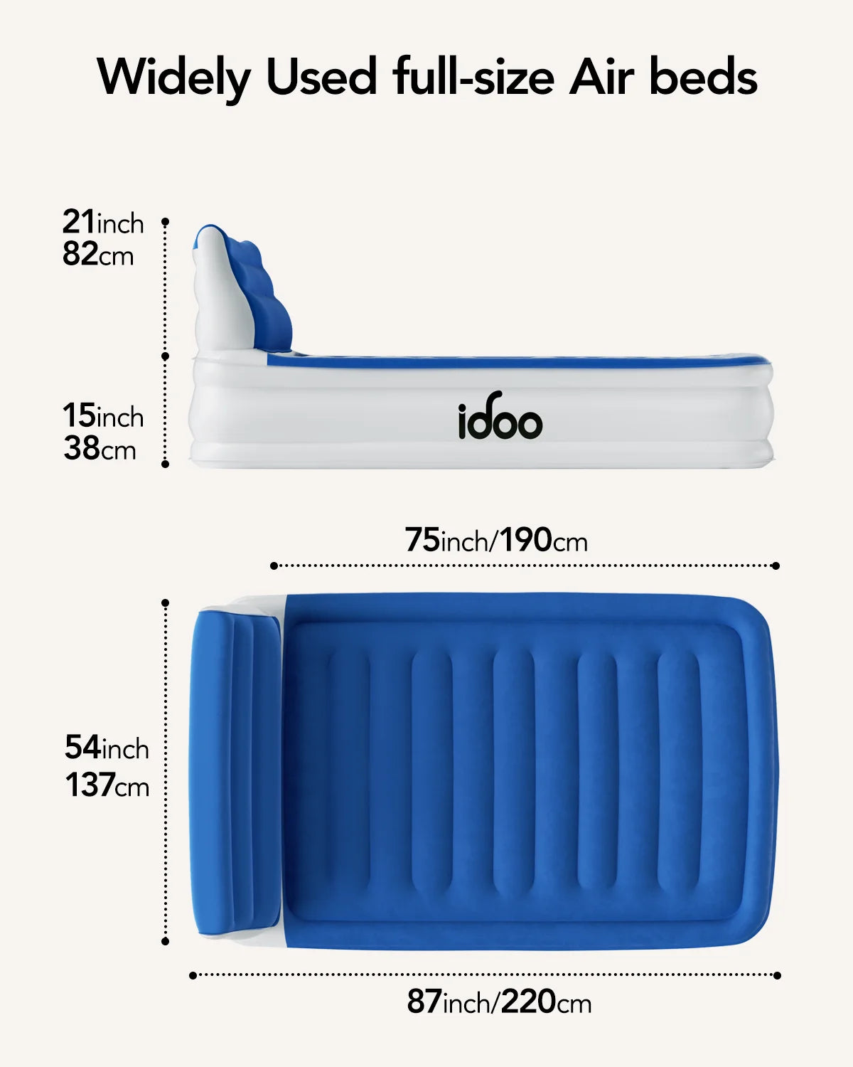iDOO Full Headboard Air Mattress, 15" Inflatable Bed with Built-in Pump, 700lbs Max