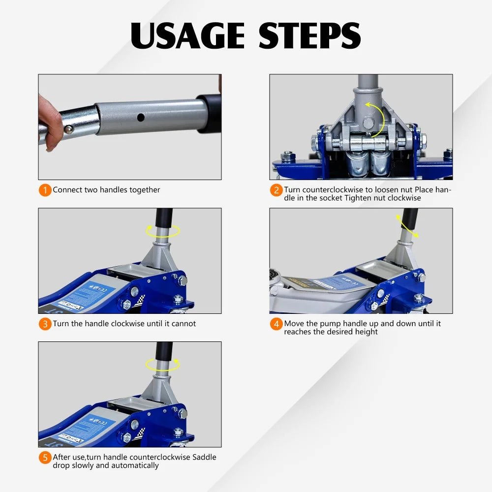 Low-Position Steel Vehicle Floor-mounted Hydraulic Jack with Dual-piston Quick-lift Pump, 3-Ton(6,600 lb.) Capacity.