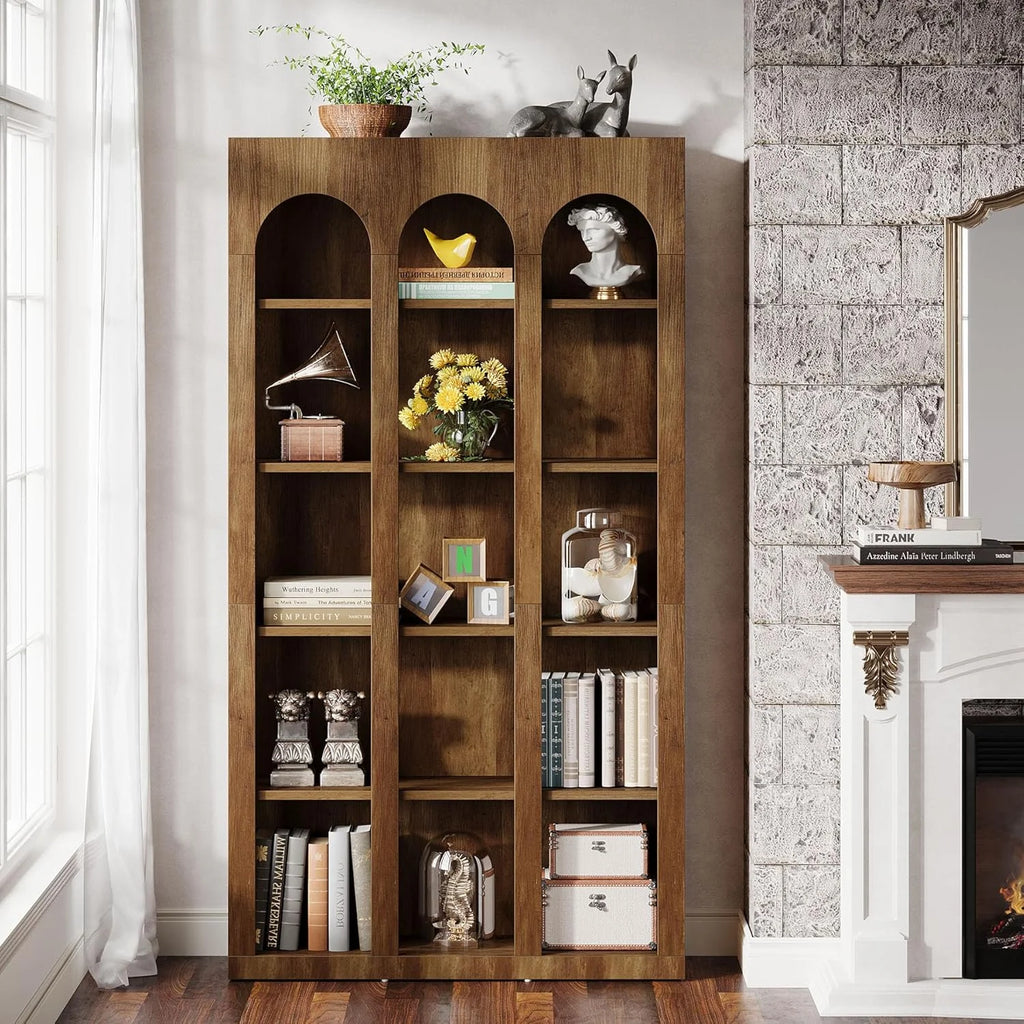 Tribesigns 5-Tier Farmhouse Tall Bookshelf, 70.87-Inch Rustic Wood Bookcase with Open Shelves, Large Mid Century Modern Book Shelf Vintage Display Storage Shelving Unit for Home Office