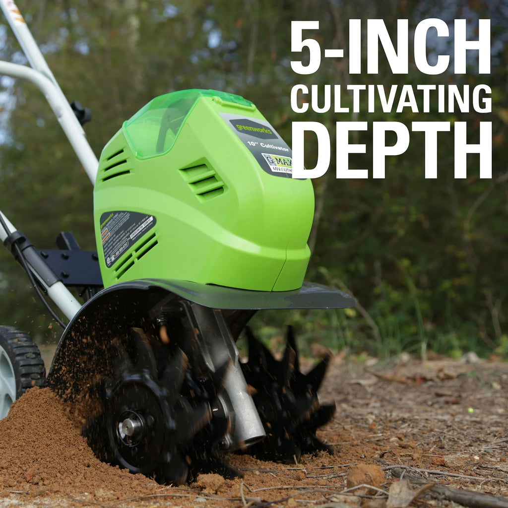Greenworks 40V 10-inch Cordless Cultivator/Tiller with 40 Ah Battery and Charger, 27062