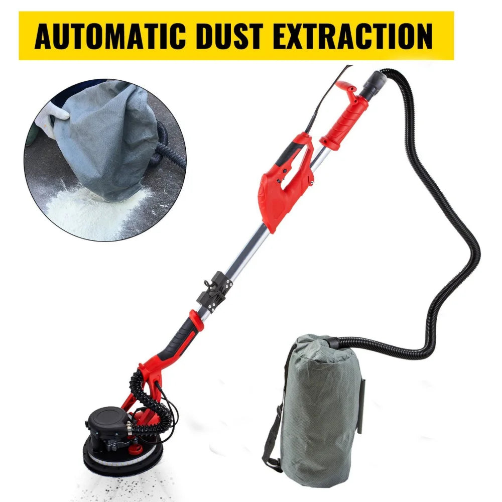 VEVOR Electric Drywall Sander 850W  Variable Speed 800-1750 RPM  Foldable Sheetrock Sander with Telescope Handle  LED Strip Light  Vacuum Bag  Wall Sander for Professional Use