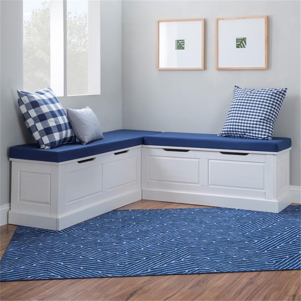 Pemberly Row Natural White Wood Nook With Green Polyester Fabric Cushions