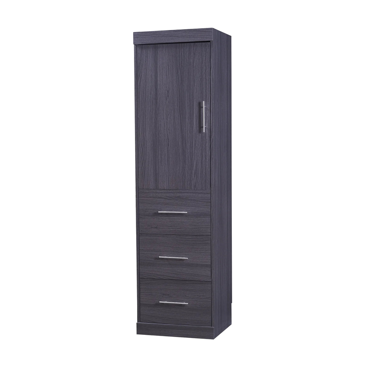 Euroco Wood Full Size Murphy Wall Bed with Wardrobe and Drawers for Living Room, Moveable Wardrobe and Drawers, Space-Saving & Easy Open and Close for Kids Teens Adults, Gray