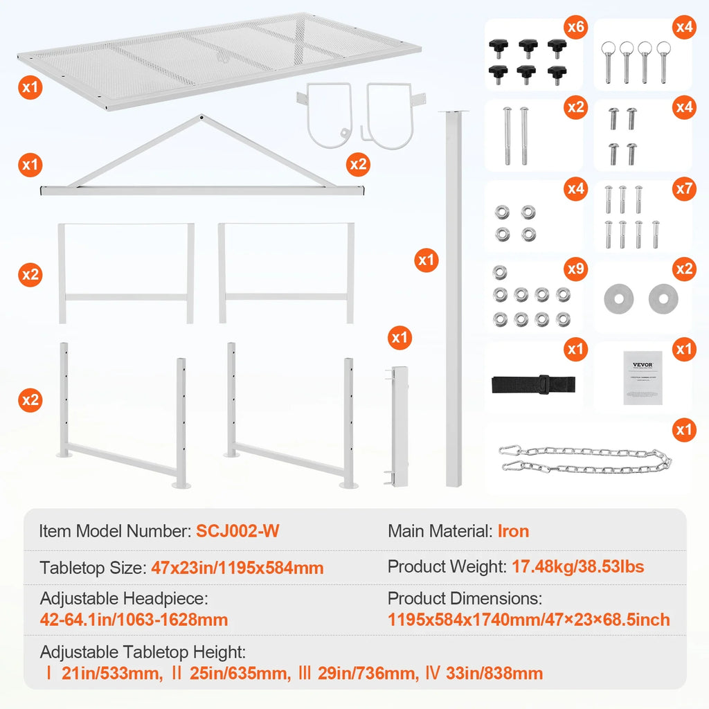 KFFKFF Livestock Stand for Goats and Sheep, 47x23 inch, Durable Metal Frame for Milking and Shearing, Height Adjustable from 21" to 33"
