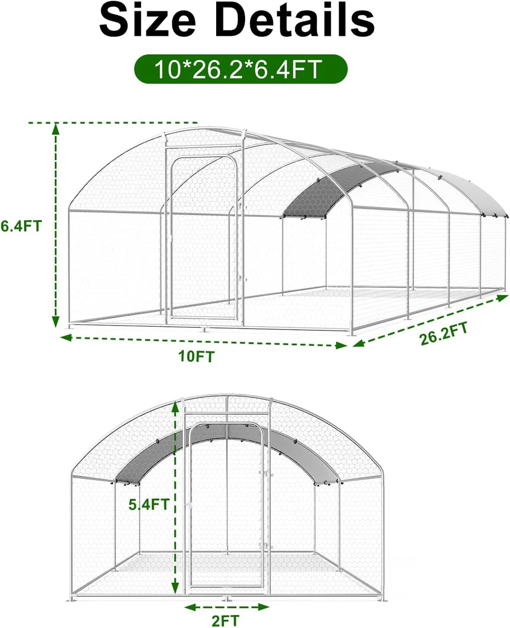 Large Metal Chicken Coop Walk-in Poultry Cage with Waterproof and UV-Resistant Cover Outdoor Chicken Run Hen Rabbit Duck House for Backyard Farm Use Spire Roof(10 W x 4.9 L x 6.4 H)