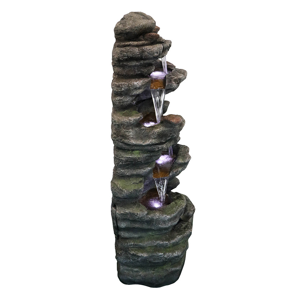 Willwolf Outdoor Water Fountain with LED Lights, 6-Tiered Electric Resin Waterfall for Garden Patio Lawn Yard and Porch