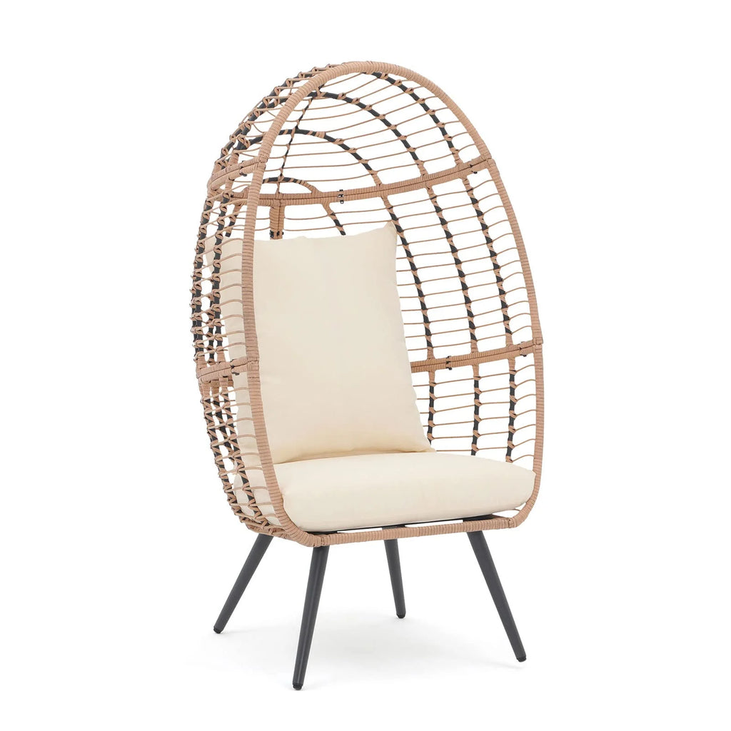 Indoor Outdoor Swing Egg Chair with Stand, Patio Foldable Grey Wicker Rattan Hanging Chair with Cushion, Light Gray