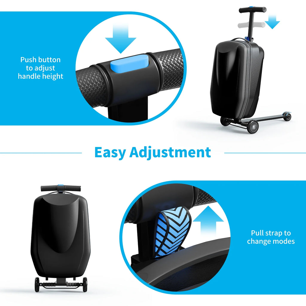 Muhub 2 in 1 Scooter Luggage for Kids and Adult,Foldable Ride on Luggage with Wheels,Light Blue