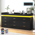 ANPOO 9 Drawer Dresser with LED Lights and Charging Station, Modern Double Wide Chest of Drawers with Power Outlet for Bedroom, Living Room