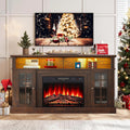 SESSLIFE Fireplace TV Stand for 65 Inch TV, TV Console with 23''Electric Fireplace, Console Entertainment Center Television Table for Living Room or Bedroom, Brown