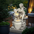 LuxenHome 30" Resin Angels Water Fountain Outdoor and Indoor, Waterfall Fountains for Garden, Backyard