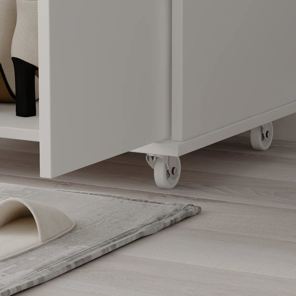KULAGAGA 2-Door Tall Shoes Storage Cabinet with Wheels, Modern 8-Tier Wood Shoe Rack Storage Organizer for Entryway Hallway Blcak