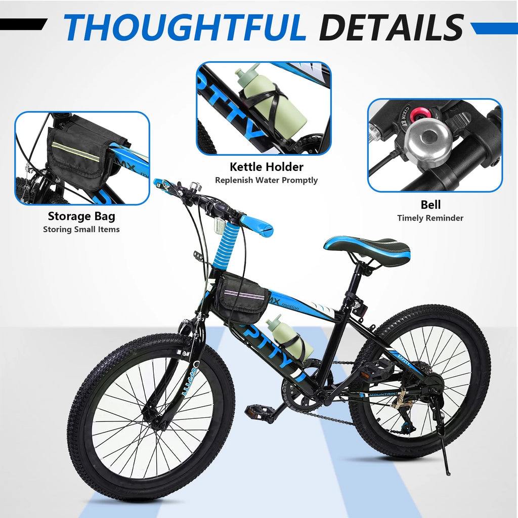 SPPTTY 20-24 inch Bike,6-Speed Mountain Bike for Men Women Boys Girls,Comfort Saddle,Blue