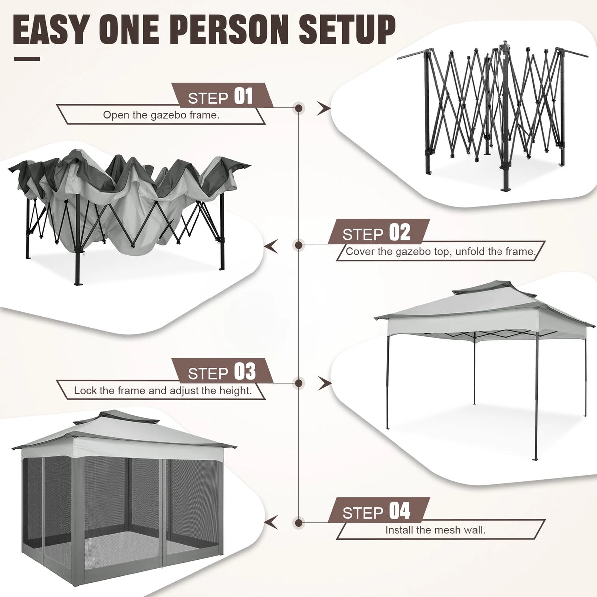 HOTEEL 11x11 Outdoor Waterproof Gazebo, Pop up Canopy Gazebo with Mosquito Netting & UV Protection for Parties, Camping, Weddings, and Backyard Events, Gray