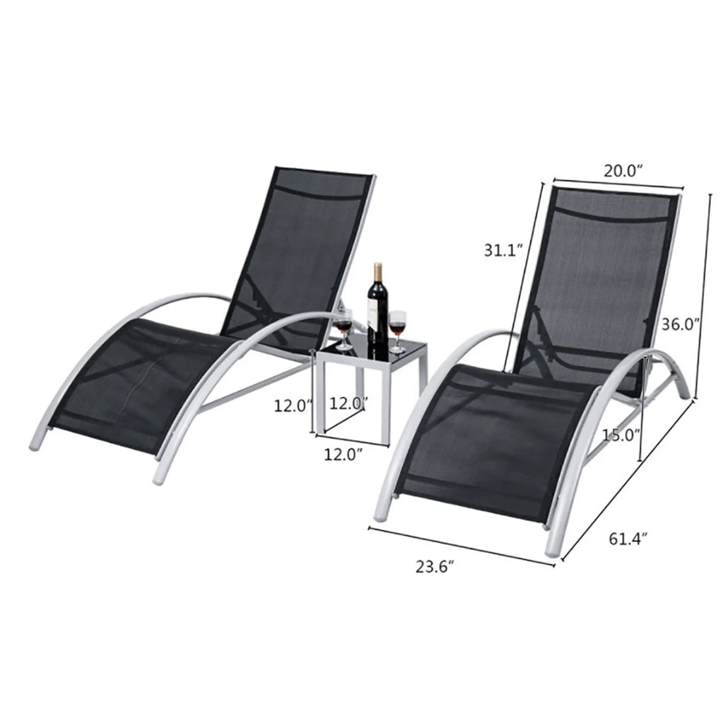 Aimee Lii 3 Pieces Folding Portable Zero Gravity Reclining Lounge Chairs Table Set, Wicker Patio Furniture