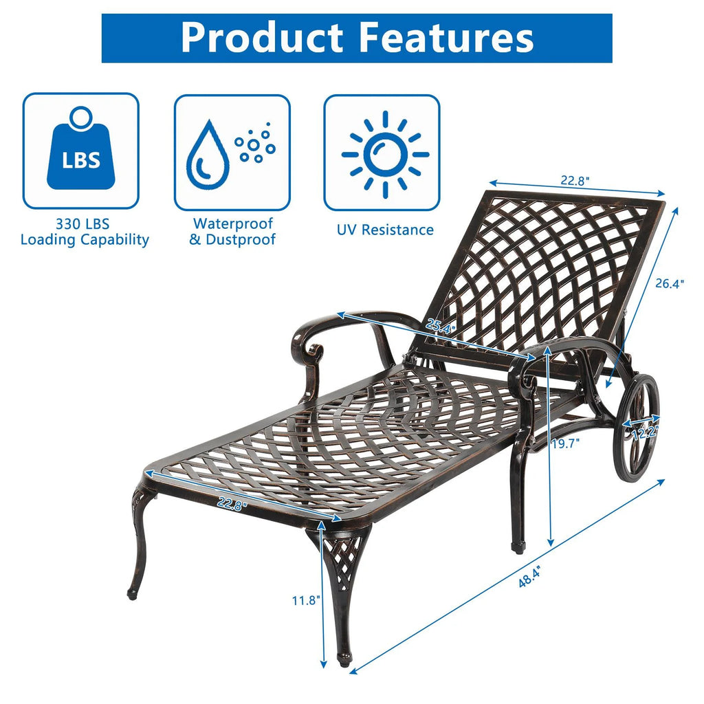 Zimtown Cast Aluminum Lounge Chair Adjustable Patio Recliner, Patio Chaise Chair, Heavy Duty Lying Bed for Garden, Poolside, Yard, Lawn, Black