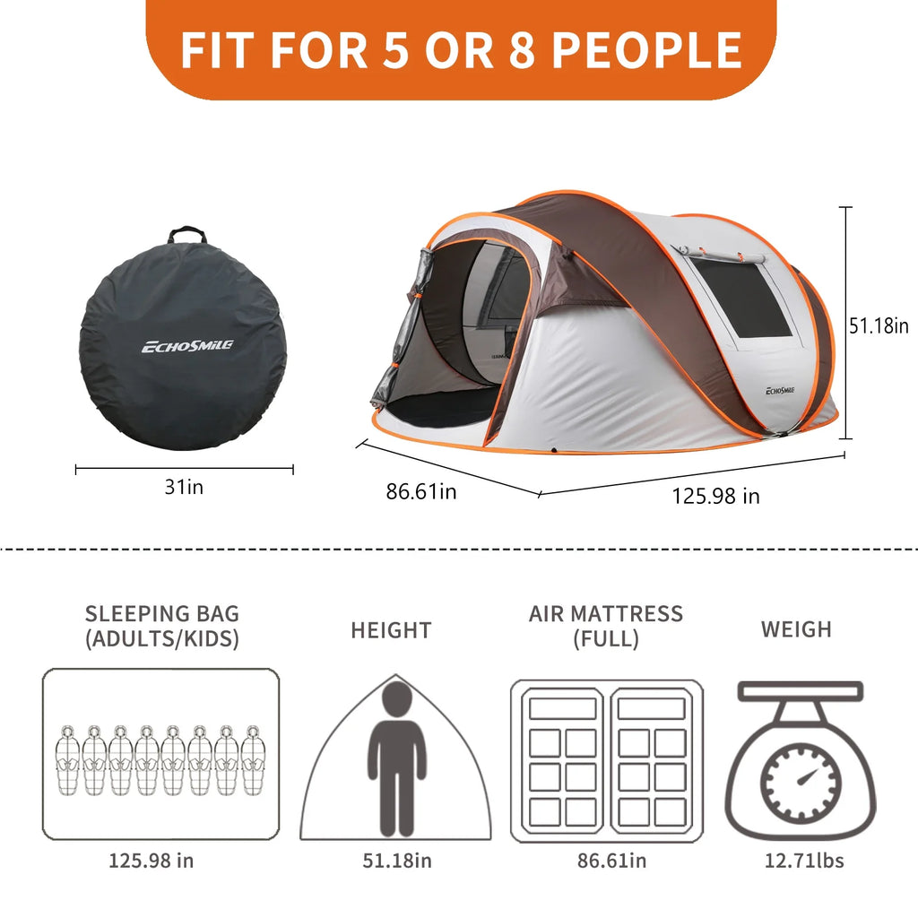 6 Person Instant Cabin Tent | Portable Large Pop Up Tent with Easy 10 Second Camp Setup for Family Camping | Included Hanging Organizer White + Orange Pop-Up Boat Tent for Outdoor Camping Accessories