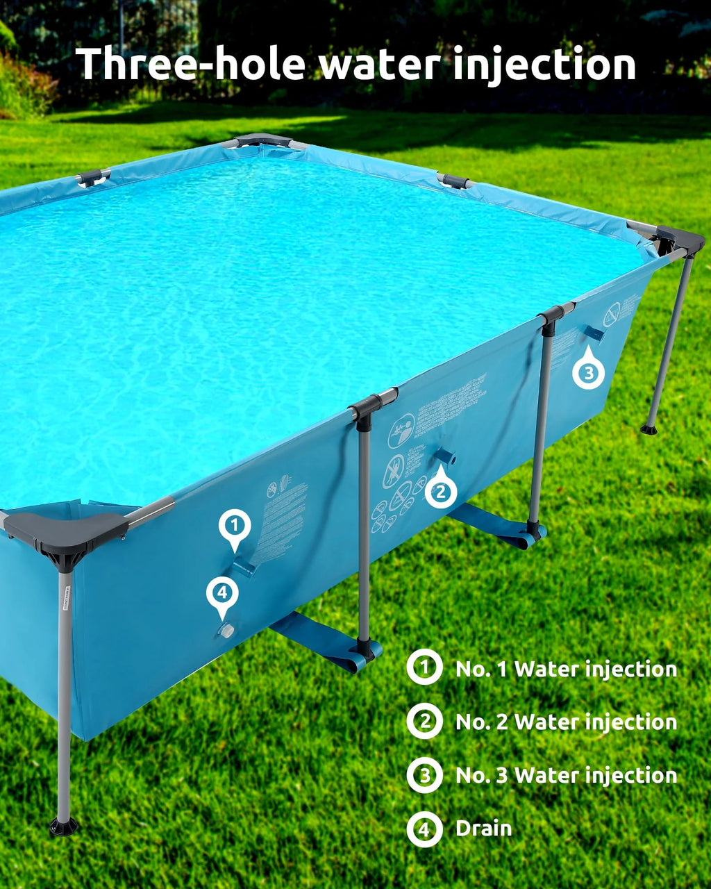 Naipo Swimming Pool Above Ground Outdoor 10 ft Rectangular Frame Pools Blue Family Outdoor Use