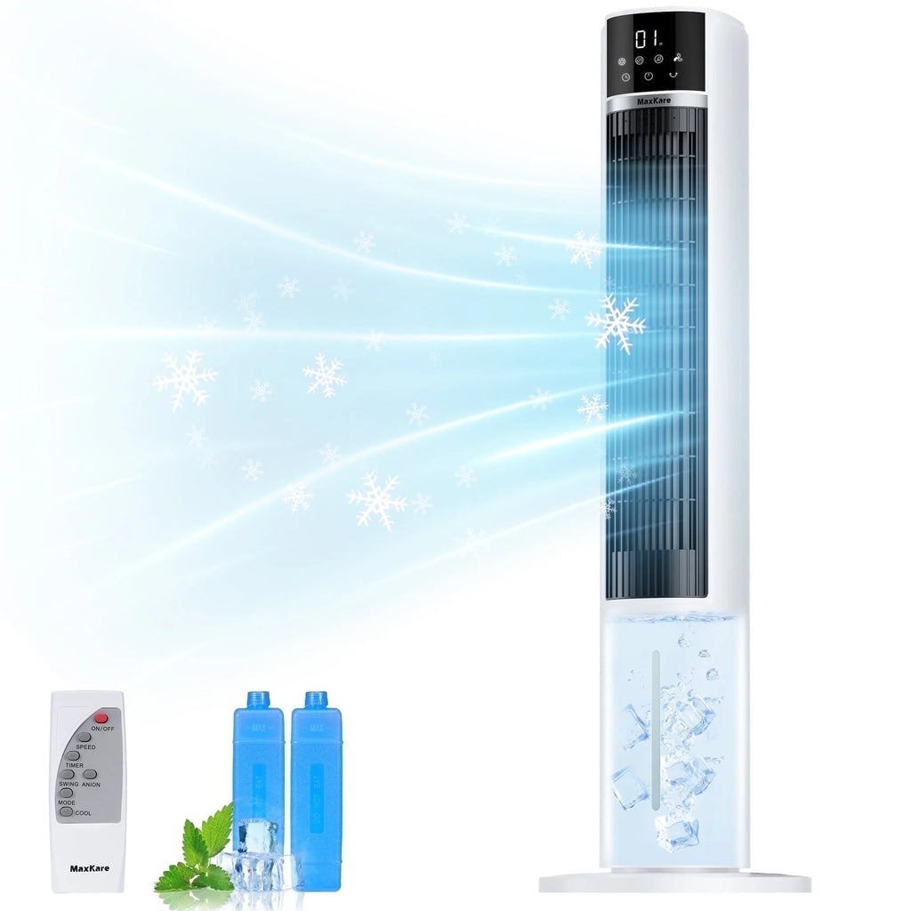 MaxKare 40" Evaporative Air Cooler, 3 Modes, 12H Timers, Oscillating Tower Fan White