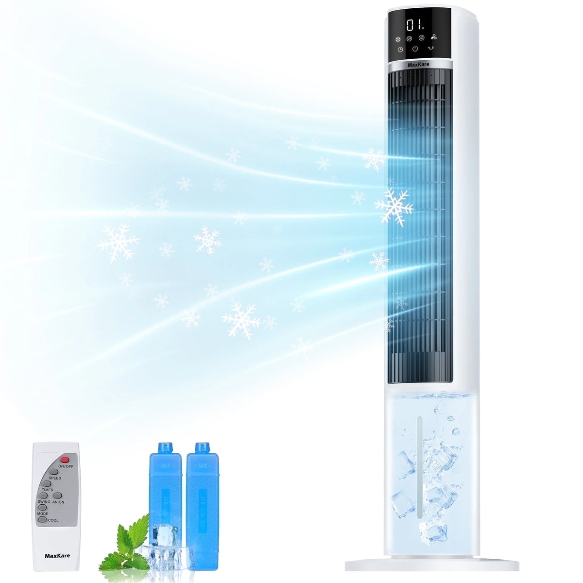 MaxKare 40" Evaporative Air Cooler, 3 Modes, 12H Timers, Oscillating Tower Fan White