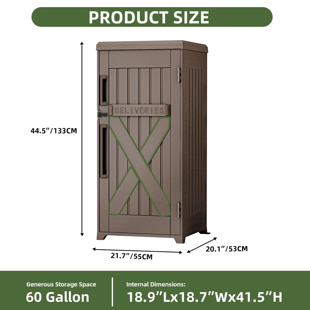 Uforic 60-Gallon Large Outdoor Package Delivery Storage Box, Double-Wall Resin Waterproof Deck Box for Porch or Curbside, Lockable, Brown