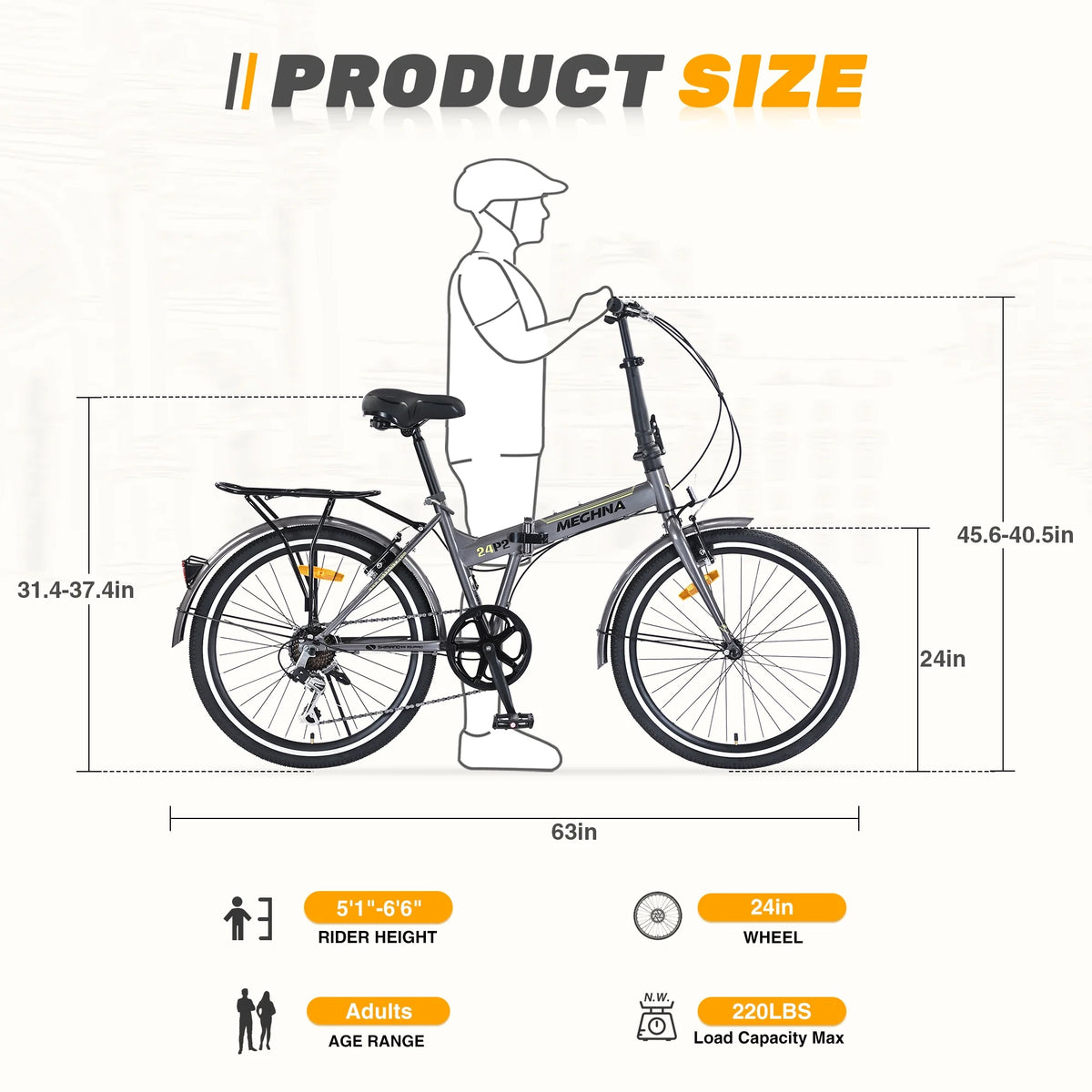 Meghna 24 inch Folding Bike 7 Speed V Brake City Commuter for Men Women Daily Commuting Black
