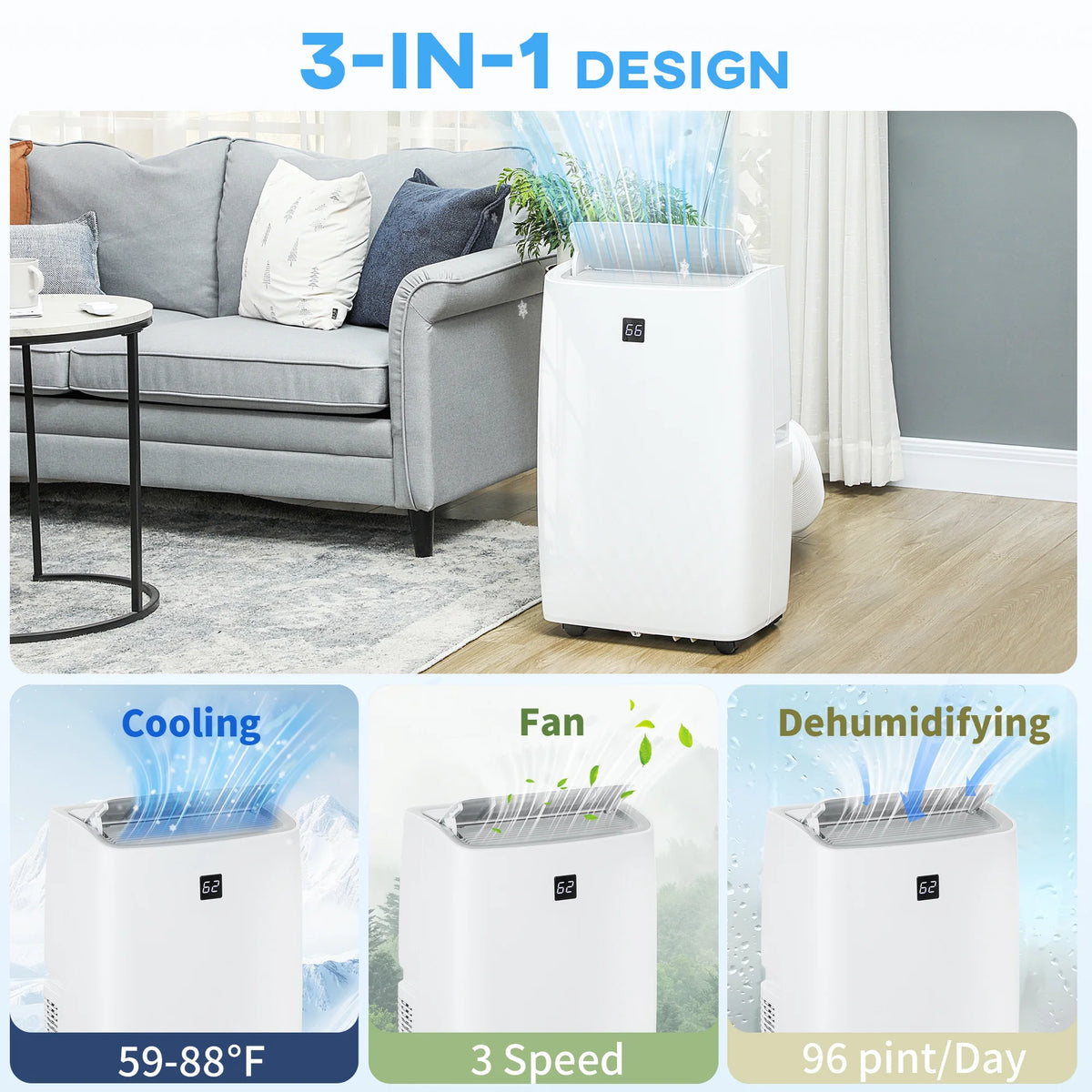 HOMCOM Portable Air Conditioner, 12000 BTU AC Unit with Cool, Dehumidifier, Fan, 550 Sq. ft, 24H Timer On Off, Auto & Sleep Mode, Window Kit