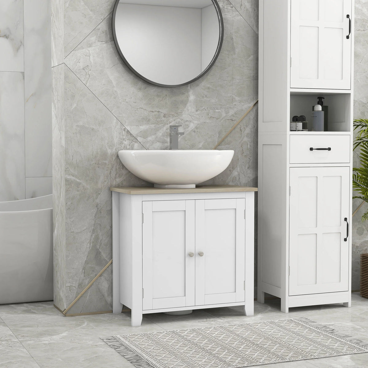 Kleankin Pedestal Sink Storage Cabinet, Under Sink Cabinet, Bathroom Vanity Cabinet with U-Shape and Adjustable Internal Shelf, White