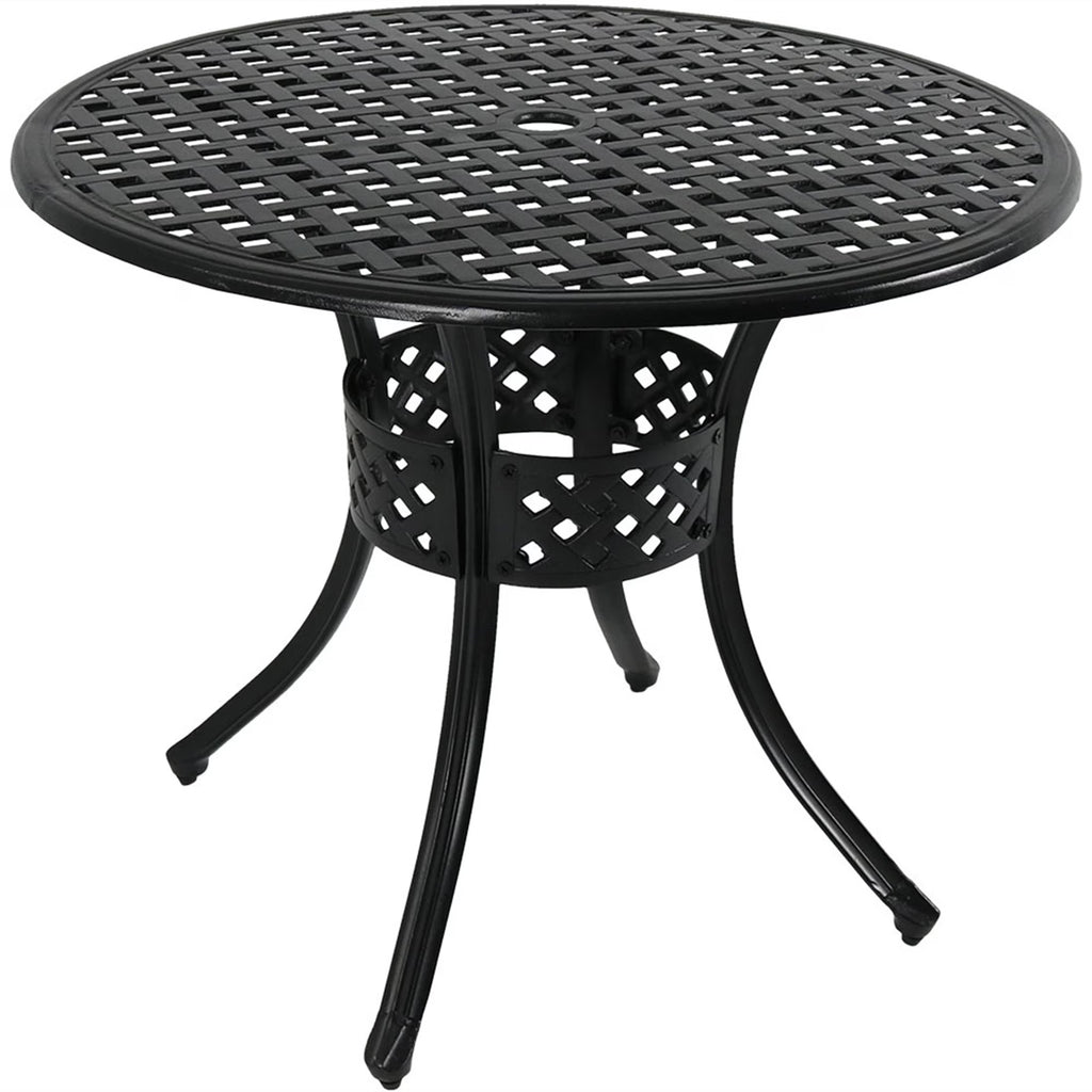 Sunnydaze Decorative Lattice 33" Round Cast Aluminum Outdoor Dining Table with Umbrella Hole