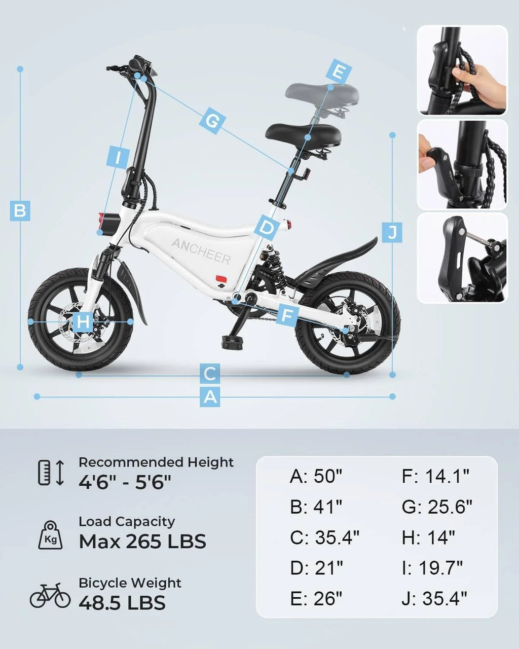 ANCHEER Peak 500W Electric Bike for Adults, Foldable Electric Bikes with 48V 374Wh Battery, 14" Electric Bicycle for Men Women, LCD Digital Display, Cruise Control Ebikes, Dual Suspension Fork UL2849