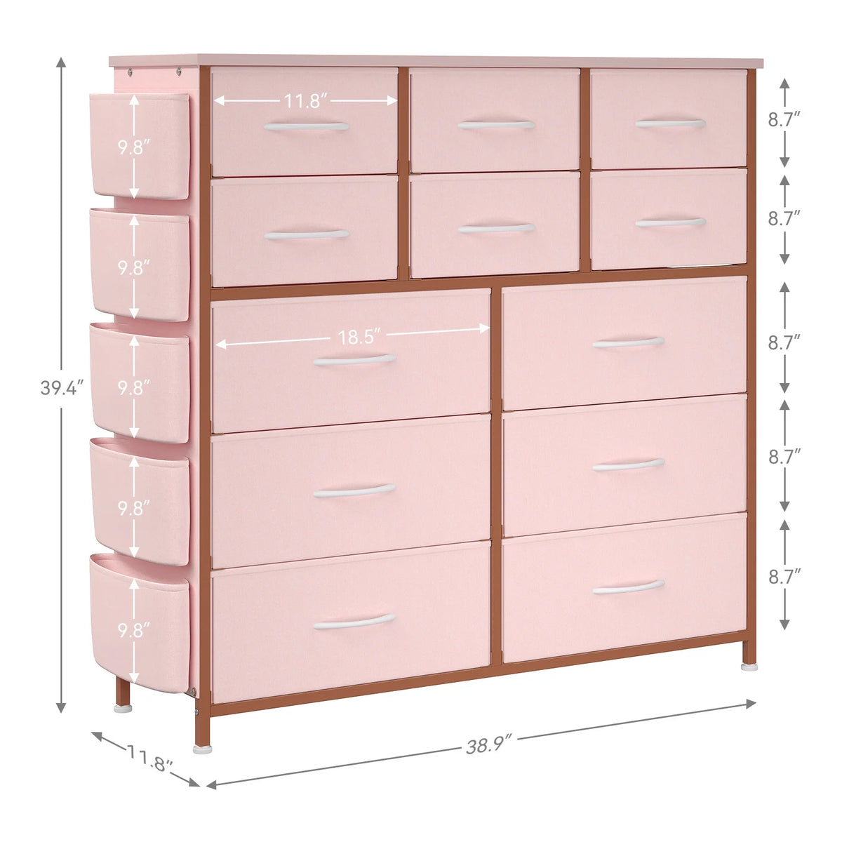 KATIDAP Dresser for Bedroom with 12 Drawer, Dressers & Chests of Drawers for Hallway, Entryway, Storage Organizer Unit with Fabric, Sturdy Metal Frame, Wood Tabletop, Easy Pull Handle,Pink