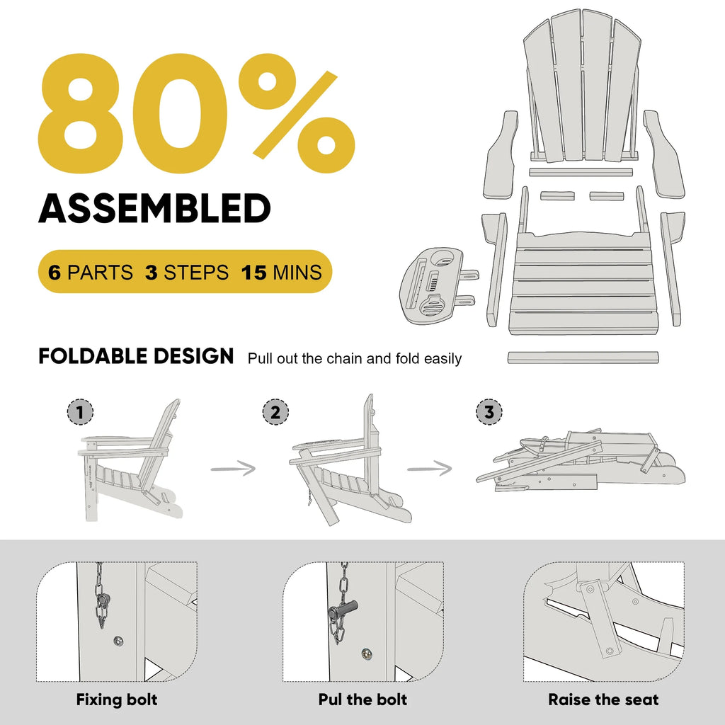 FOOWIN HDPE Plastic Adirondack Chairs Set of 4, Black