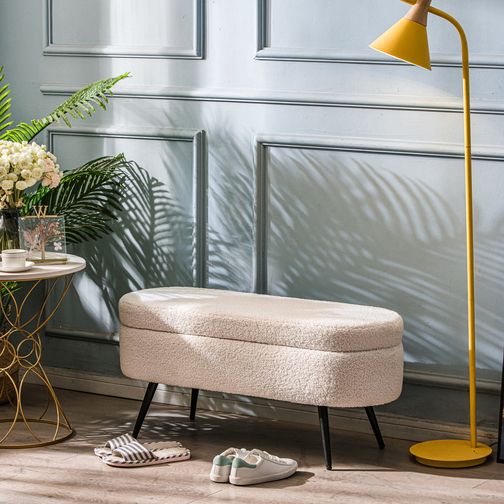 Metal and White Boucle Storage Bench Modern Design Style Entryway