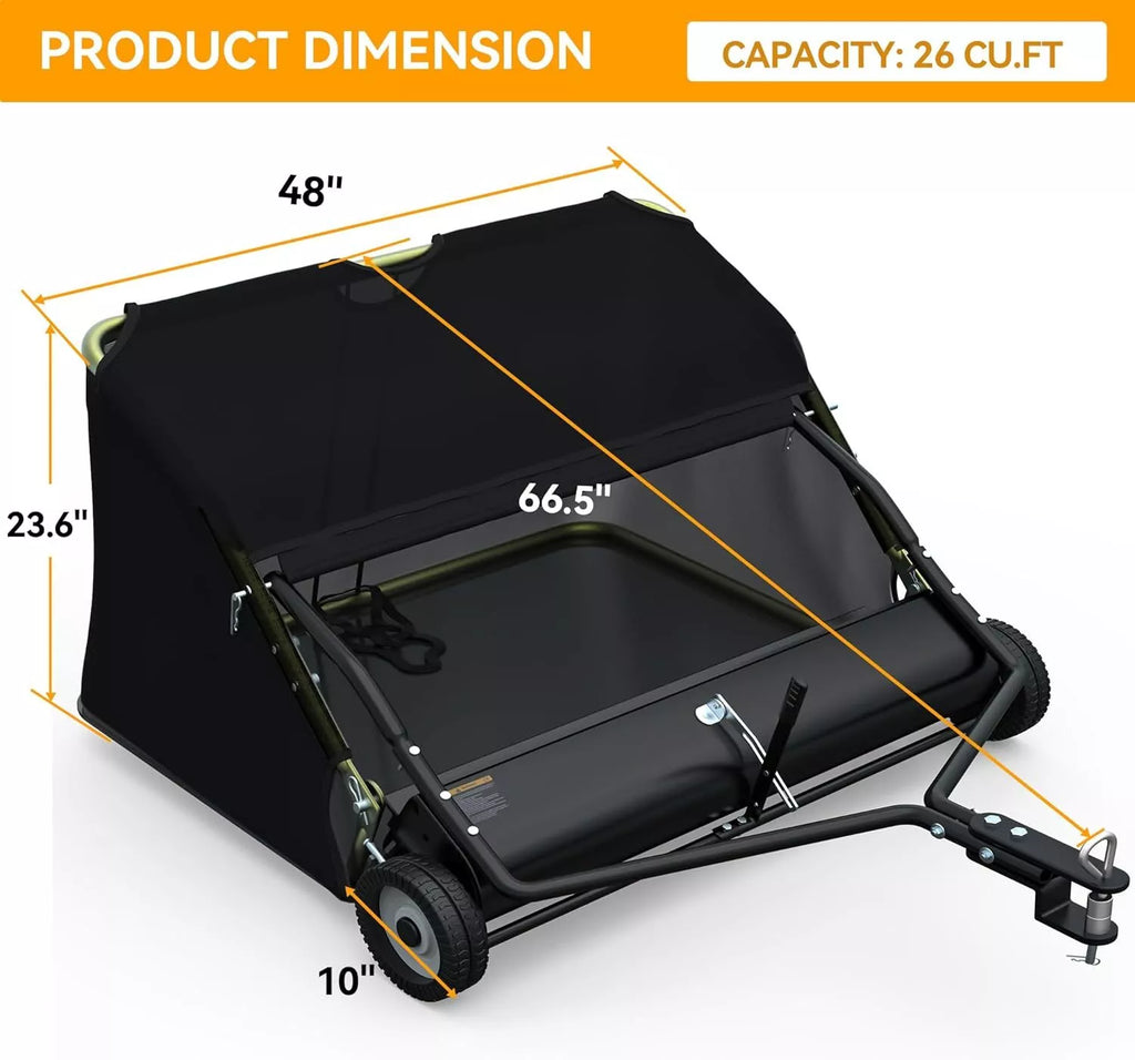 Dextrus 42 in Tow Behind Lawn Sweeper Leaf Collector for Garden Grass Lawn 12 Cu ft Capacity Tractor assembly