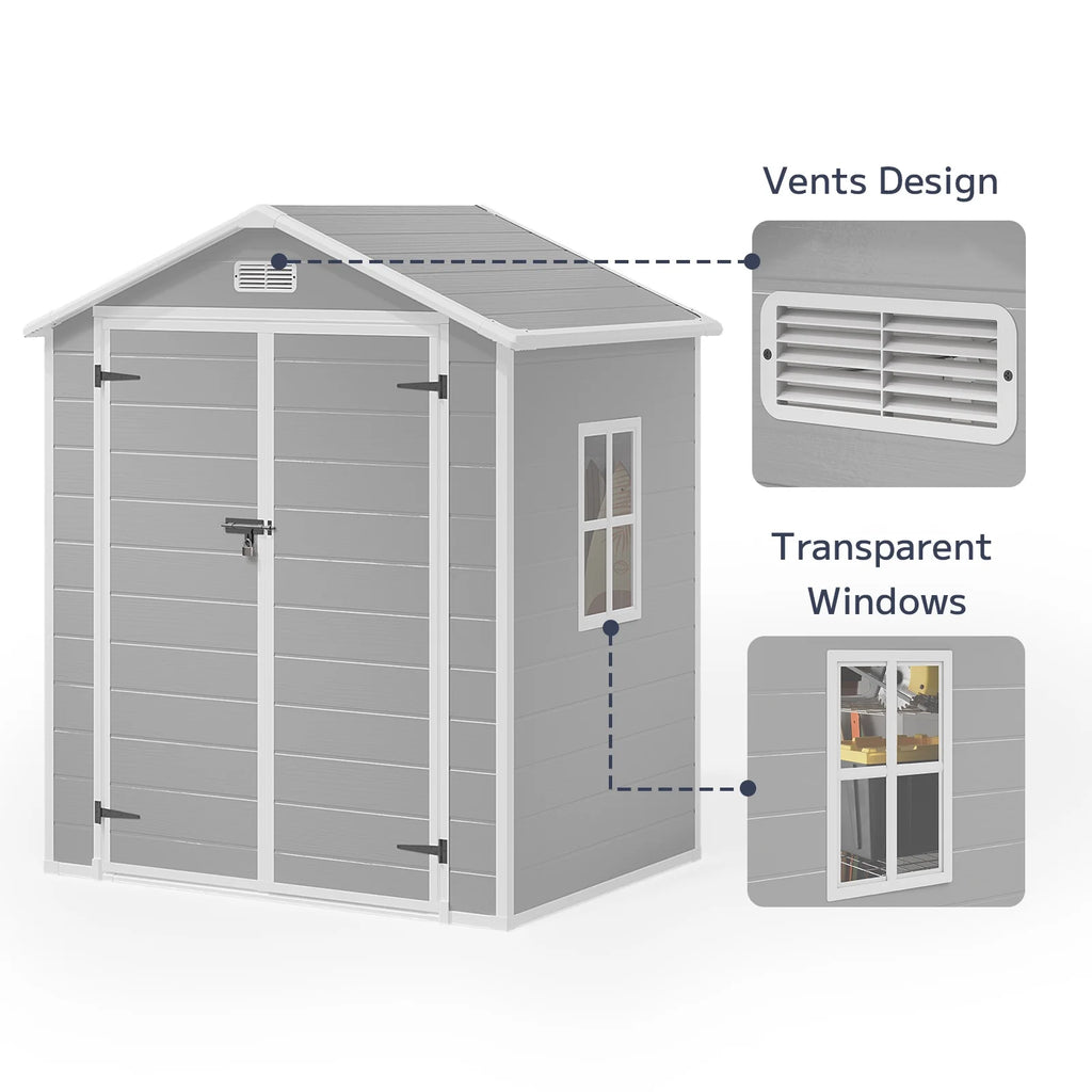 Asofer 6x4 FT Resin Storage Shed, Plastic Outdoor Shed with Floor Side Window, Lockable Door for Backyard, Garden, Patio, Gray