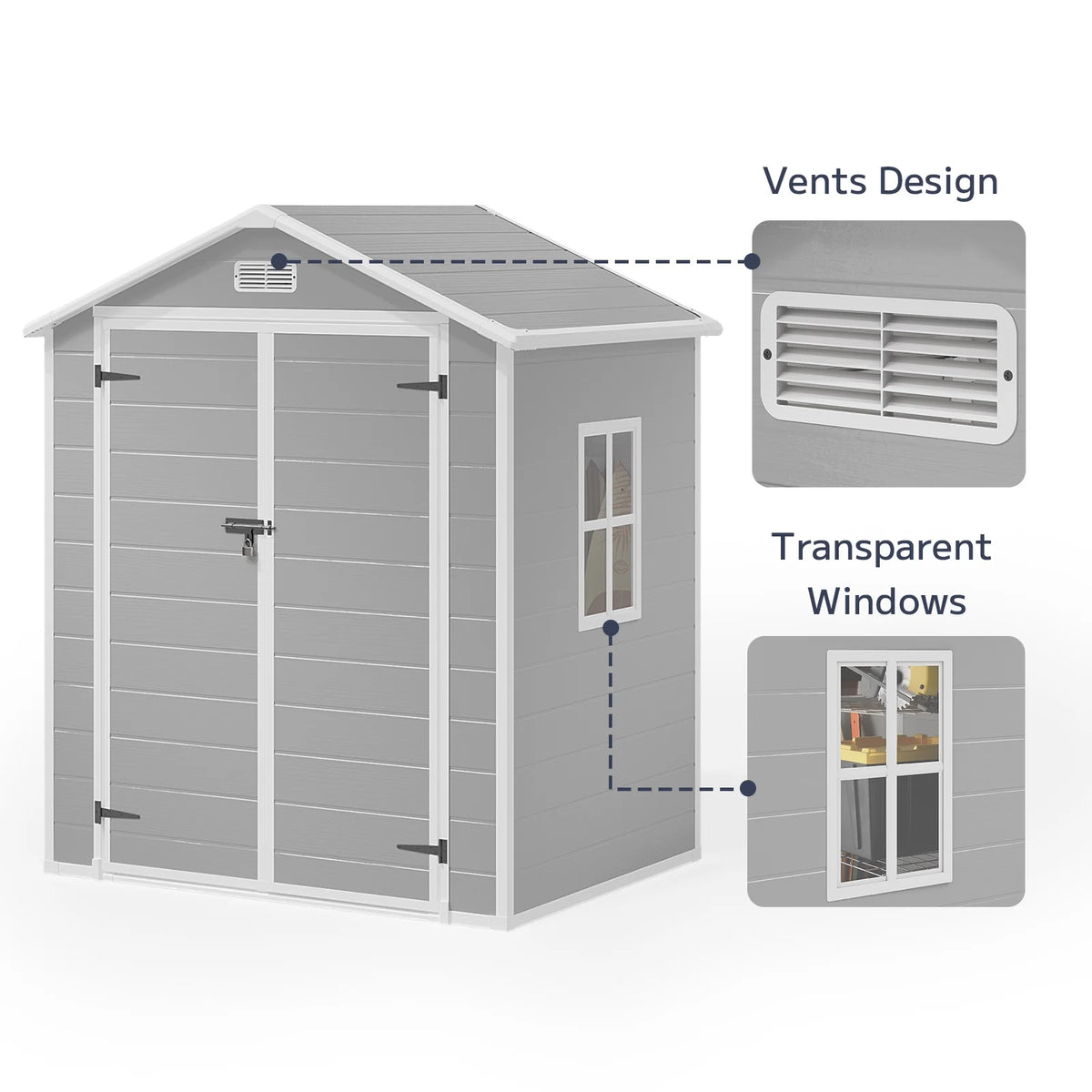 Asofer 6x4 FT Resin Storage Shed, Plastic Outdoor Shed with Floor Side Window, Lockable Door for Backyard, Garden, Patio, Gray