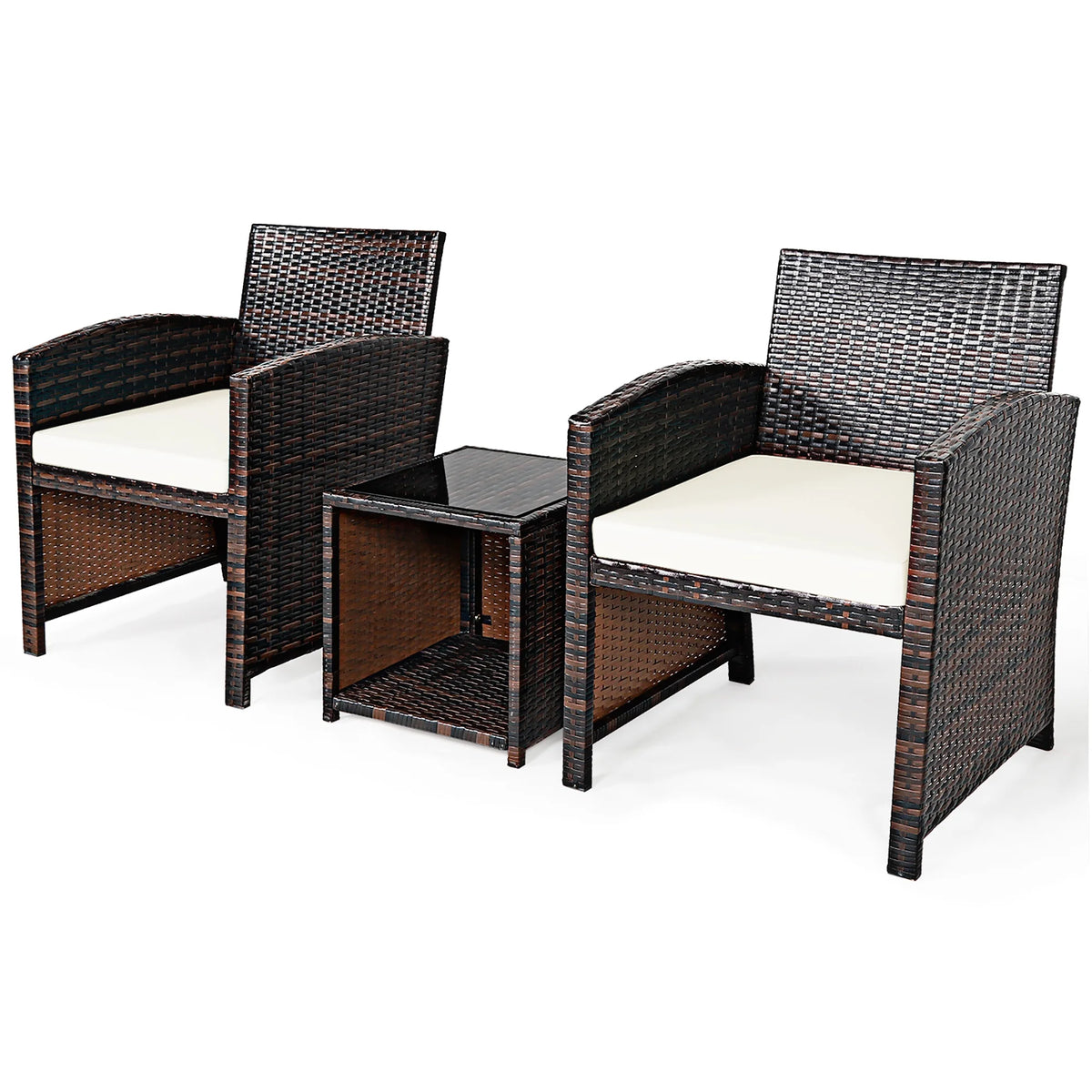 Costway 3PCS Patio Rattan Wicker Furniture Cushion Sofa Coffee Table Gray