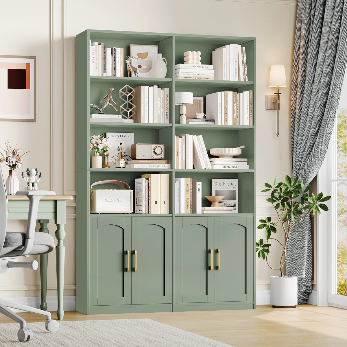 Homfa 73 Tall Bookcases with Doors, 8 Cubes 6-Tier Double Row Bookshelf, White Bookcase for Living Room Home Office