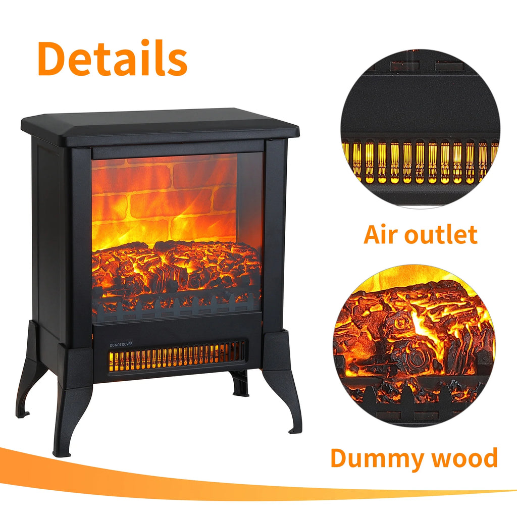 1400W Electric Fireplace Heater, 14" Freestanding Fireplace Stove with Realistic Flame, Portable Fireplace Space Heater for Home Indoor Small Space Use