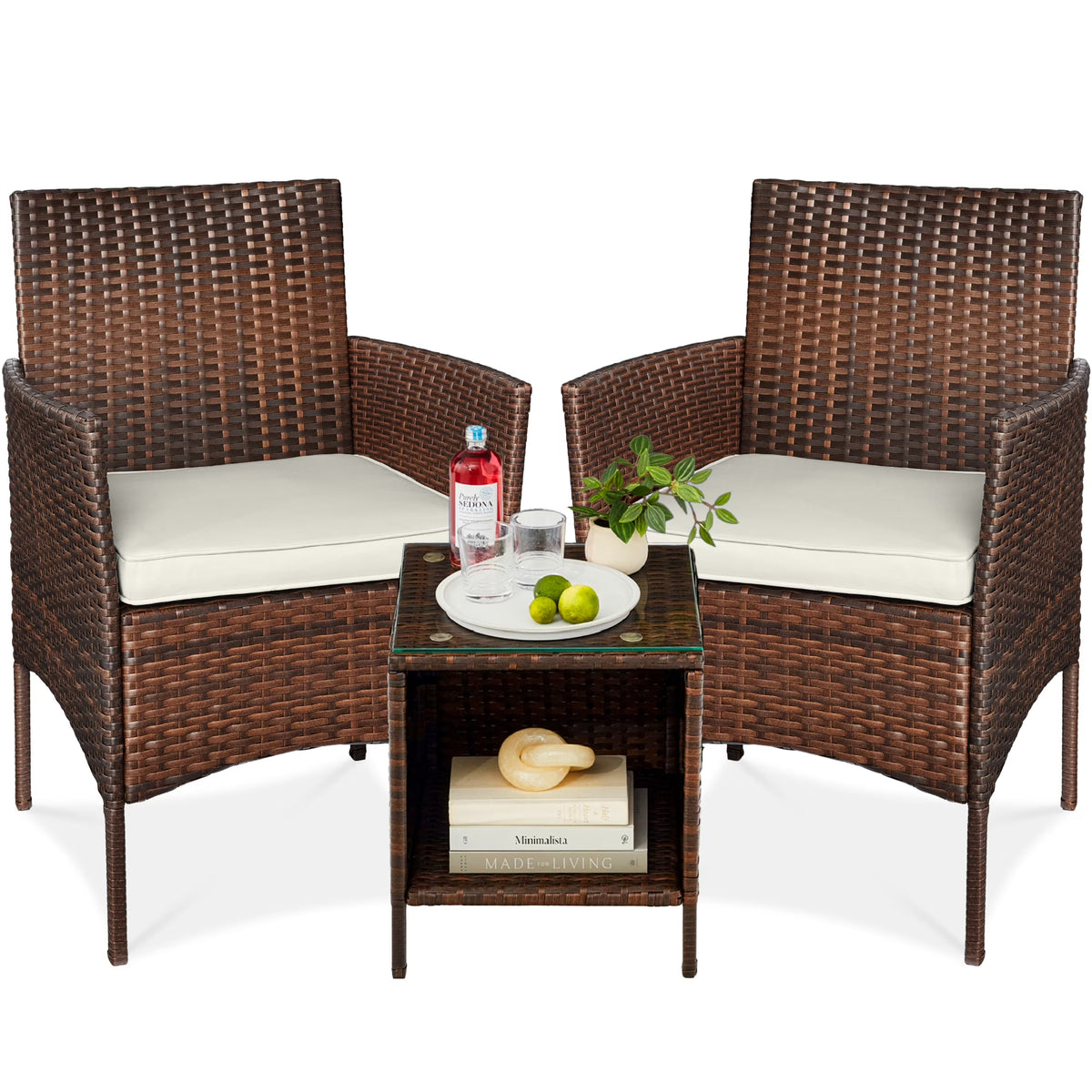 Best Choice Products 3-Piece Outdoor Wicker Conversation Patio Bistro Set, w/ 2 Chairs, Table - Gray/Navy