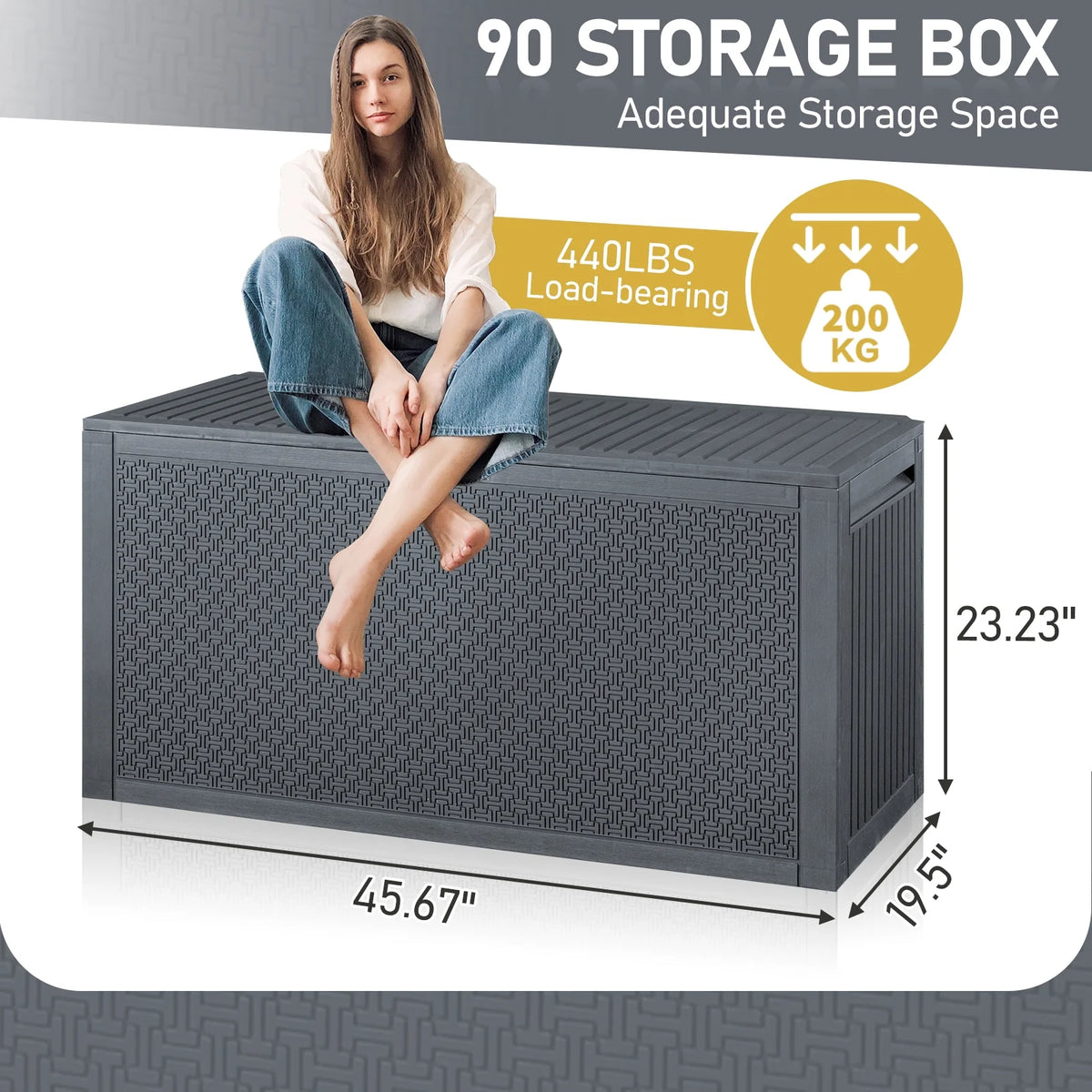 Ktaxon 90 gal Outdoor Garden Plastic Storage Deck Box Gray