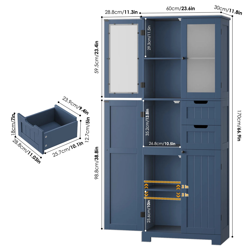 Homfa 67" Tall Bathroom Cabinet, White Linen Cabinet with Doors and Removable Drawers, Kitchen Cupboard