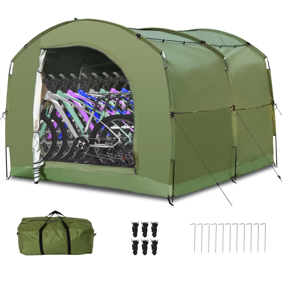 NAIZEA Large Bike Storage Tent, 47" Depth Storage for 6 Bikes Waterproof Outdoor Bicycle Cover, Lawn Mower Garden Tools Shed, Backyard Storage Room Tent Shelter W/Fixing Peg & Rop