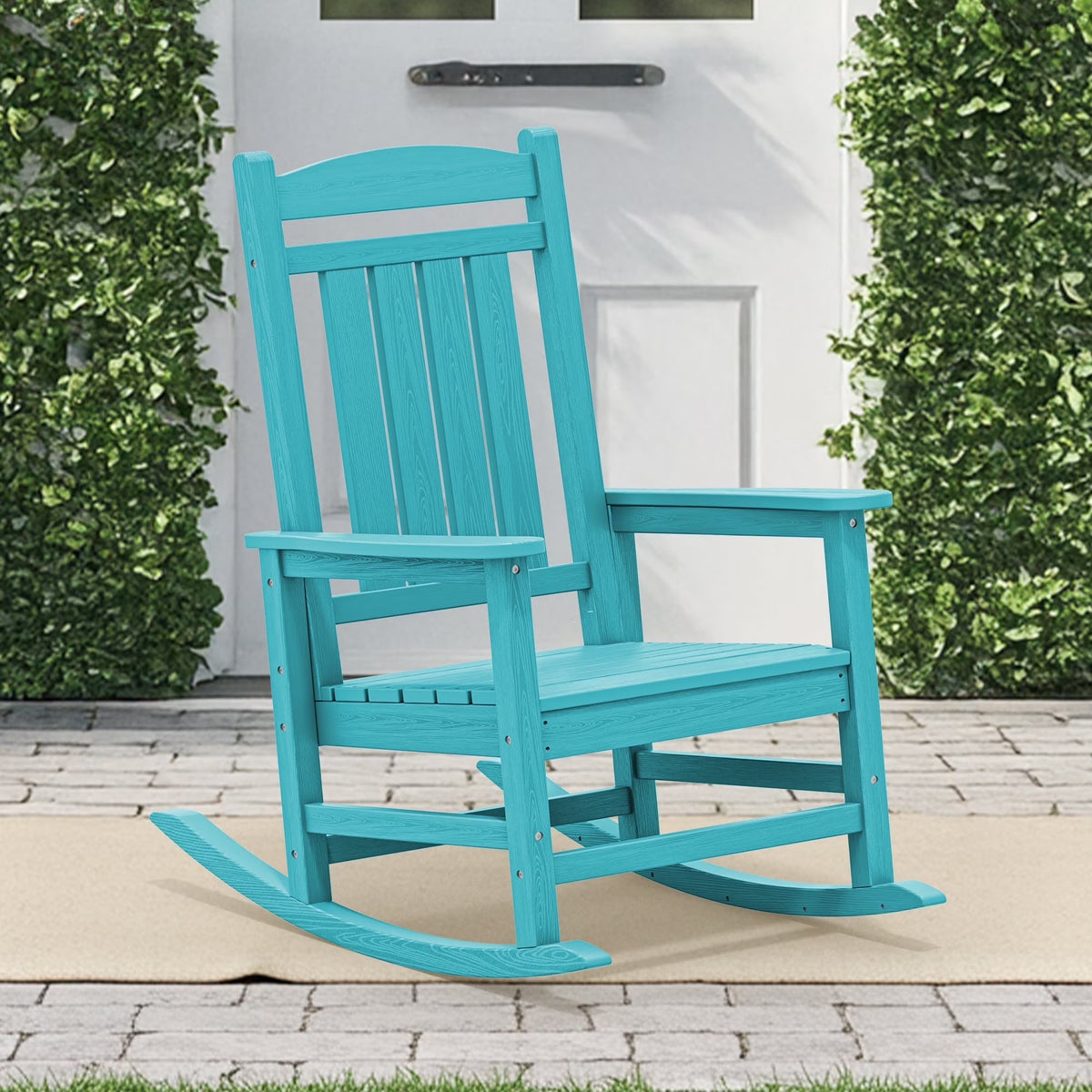 KINGYES Outdoor Rocking Chair Set of 2, HDPE Patio Rocking Chair, Heavy Duty Front Porch Rocker, Navy
