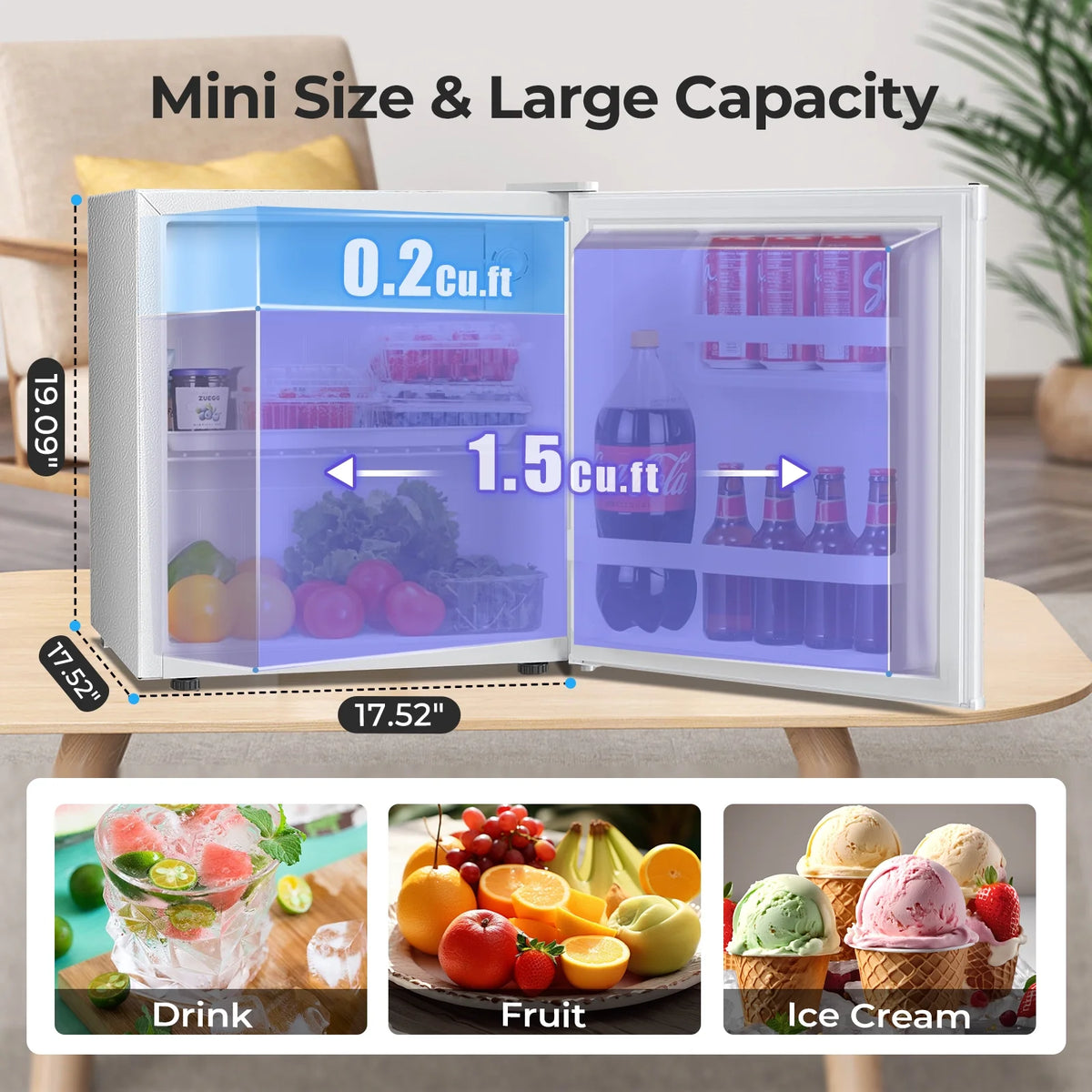 WAA 1.6 Cu.Ft Mini Fridge with Freezer