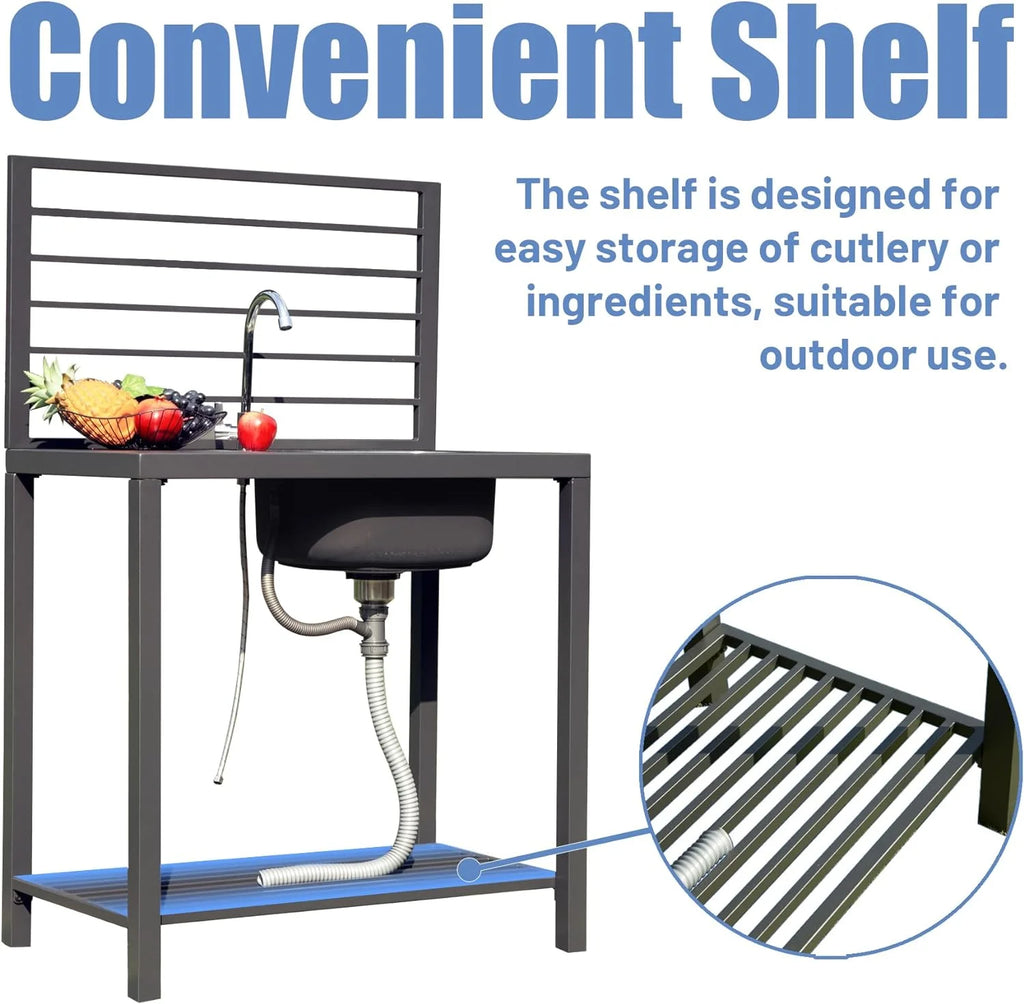 Domi Outdoor Kitchen Series 5-Piece Modular Outdoor Kitchen, Aluminum Storage Islands Sink Table, Corner Bar Cabinet Grill Storage Cabinet with Protective Cover, Outdoor Kitchen for Deck, Patio, Backy