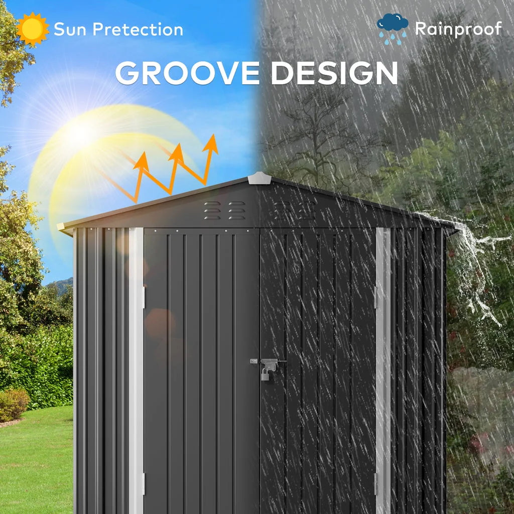 Aiho 8 x 6 FT Outdoor Storage Shed on Clearance with Metal Base  Frame and Double Lockable Doors for Garden, Patio - Gray